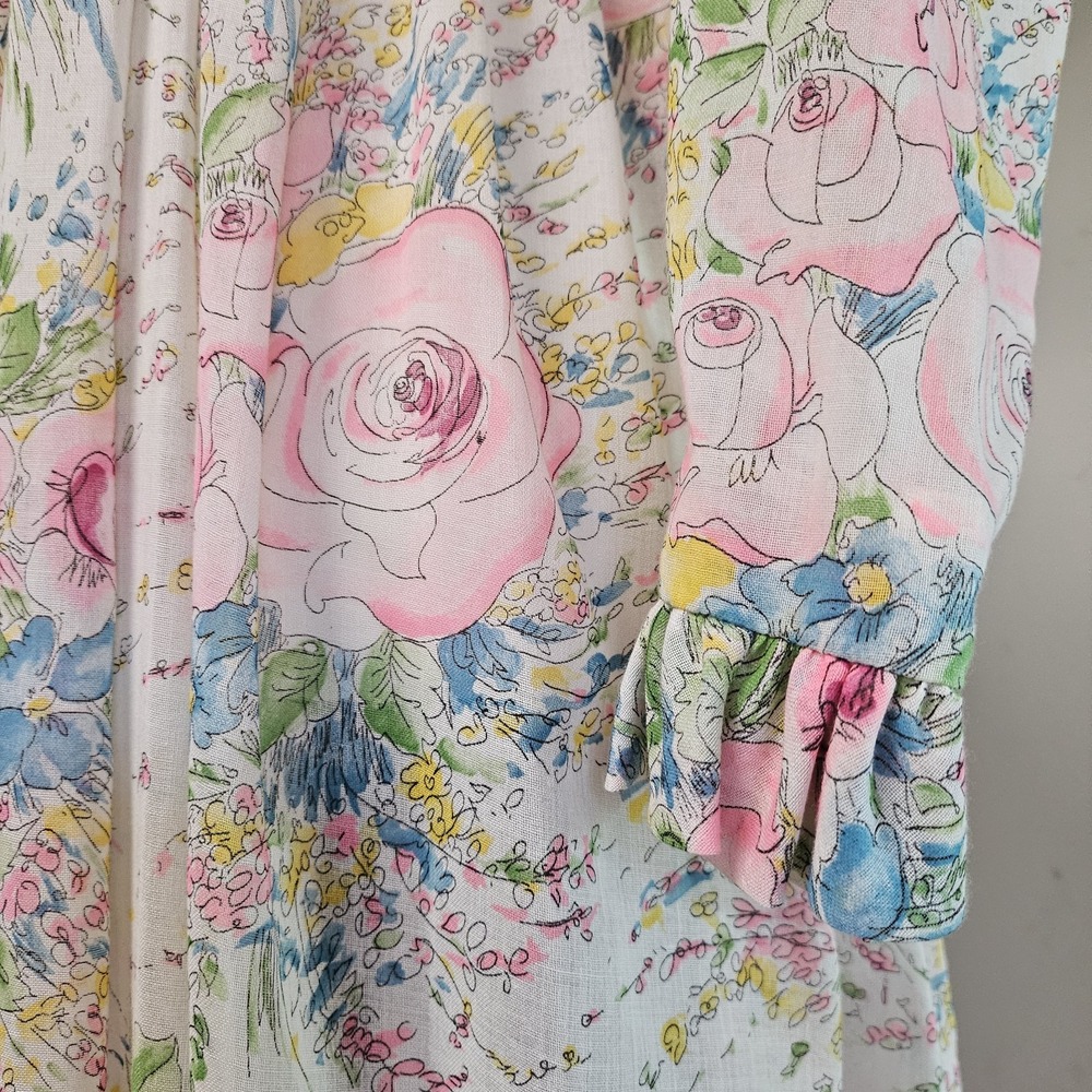 Vintage 70s Act I Floral Watercolor Maxi Prairie Dress Size S Hippie Cottagecore - Picture 7 of 10